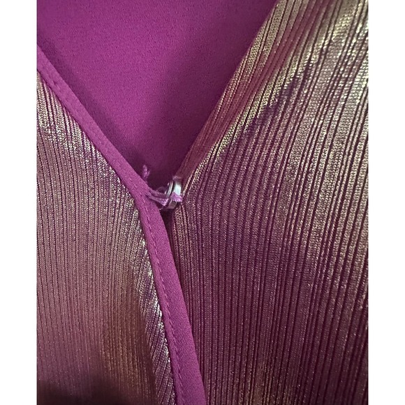 WAYF Metallic Pink Gold Puff Sleeve V-Neck Wrap Front Bodysuit - Sz XL - Picture 7 of 8